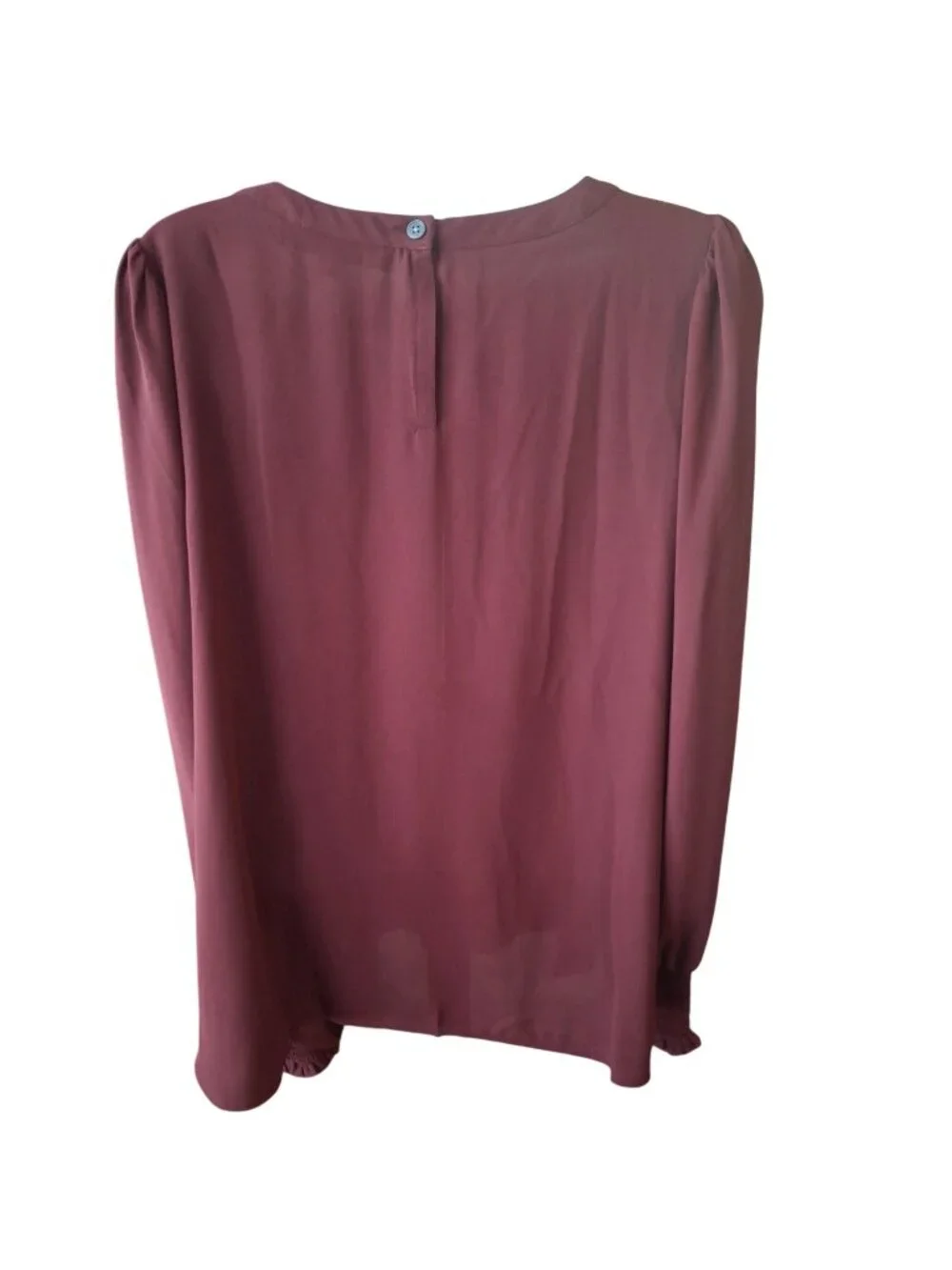 LOFT Womens M Burgundy Puff Sleeve Blouse Smocked Cuff Romantic Career Work Top
